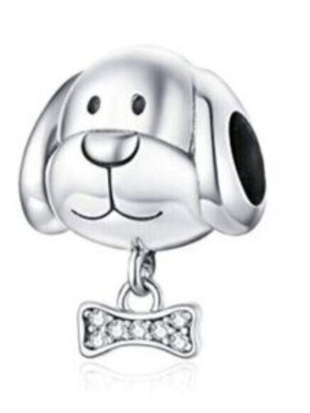 Pandora Silver Dog Head Dangle Charm with Crystal Bone